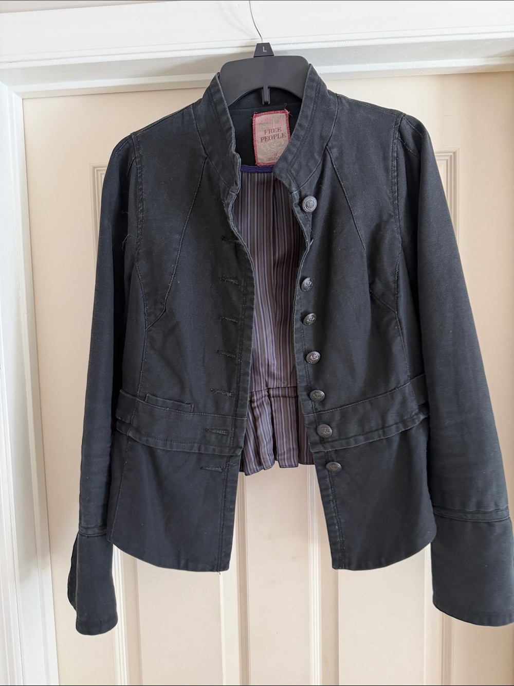 Free People Black Military-Inspired Button Front Jacket